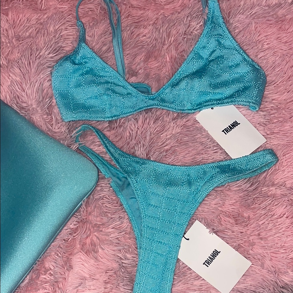 Triangl Swimwear Blue Bikini Set with Triangle Top